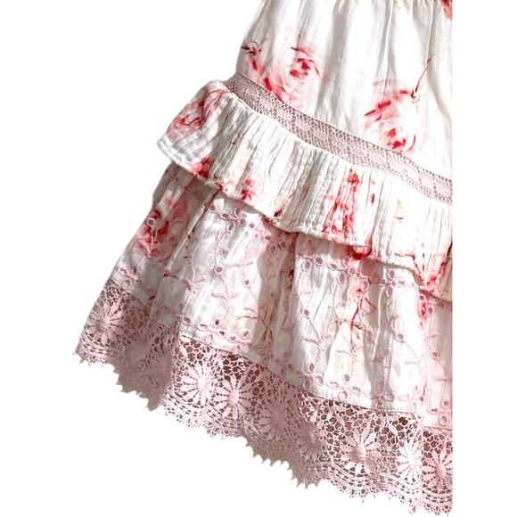 LoveShackFancy Tanisha Pink Lace Eyelet Mini Tiered Ruffle Floral Skirt S ($275) - Picture 7 of 7